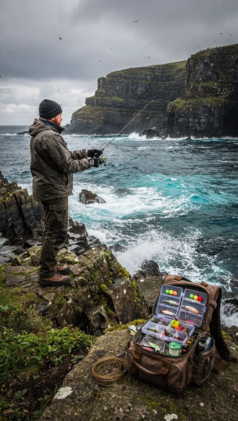 A group of anglers sharing tips and stories while sitting on the riverbank with their fishing rods.